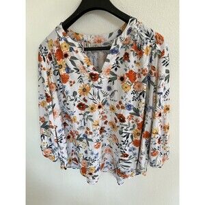 St. John’s Bay Floral Split V-Neck 3/4 Sleeves Blouse Plus Size1X2X Orange Green